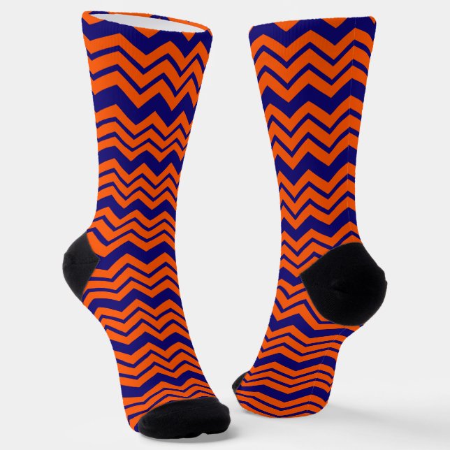 Orange Blau Chevron Zickzack-Design  Socken (Gewinkelt)