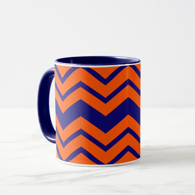 Orange Blau Chevron Zickzack-Design  Tasse (Vorderseite Links)