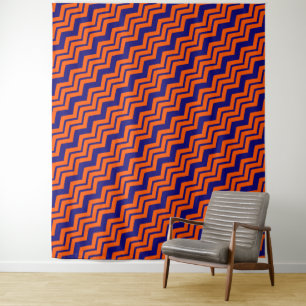 Orange Blau Chevron Zickzack-Design  Wandteppich