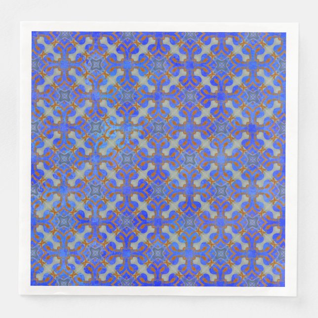 Orange-blau gemustertes Diamantmuster Serviette (Vorderseite)