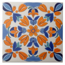 Orange Blau Geometrische Blume Mittelmeer Fliese
