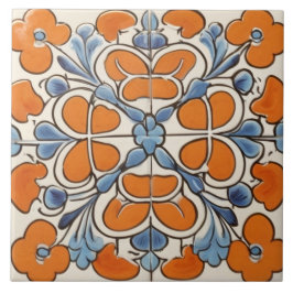 Orange Blau Geometrische Blume Mittelmeer Fliese