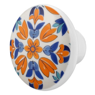 Orange Blau Geometrische Blume Mittelmeer Keramikknauf