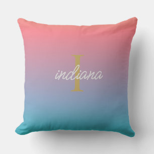 Orange Blau Ombre handgeschriebene Schrift Name Kissen