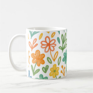 Orange Blau Und Gelb Illustriertes Blumenmuster Kaffeetasse
