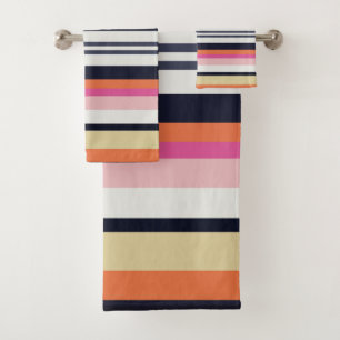 Orange, Blau und Rosa Streifen Badhandtuch Set