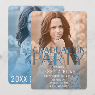 Orange Blaue Abschlussfeier Absolventenfoto Einladung