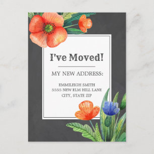 Orange Blaue Blume Schwarze Tafel Änderungsadresse Postkarte