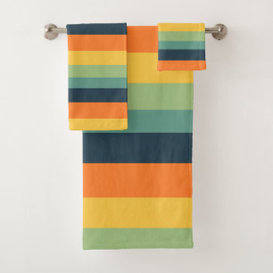 Orange, blaue, gelbe und grüne Streifen Badhandtuch Set