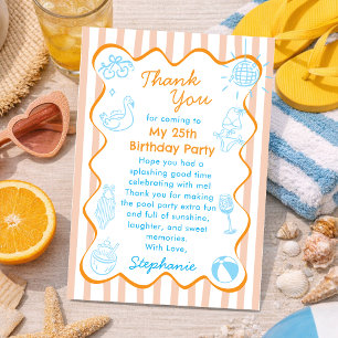 Orange Blaue Handgezeichnete Sommer-Poolparty Gebu Dankeskarte