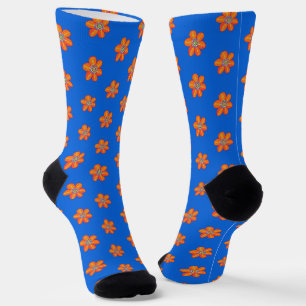 Orange Blaue Künstlerische Blumen Socken