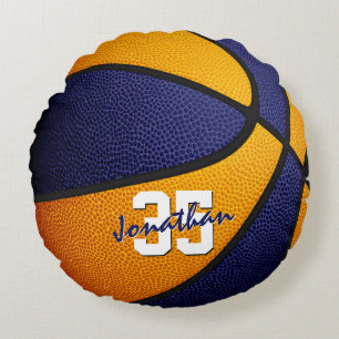 Orange blaue Schulfarben Jungs Basketball Rundes Kissen