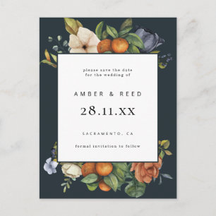 Orange Blaue Sommer Botanische Boho Save-the-Date  Einladungspostkarte