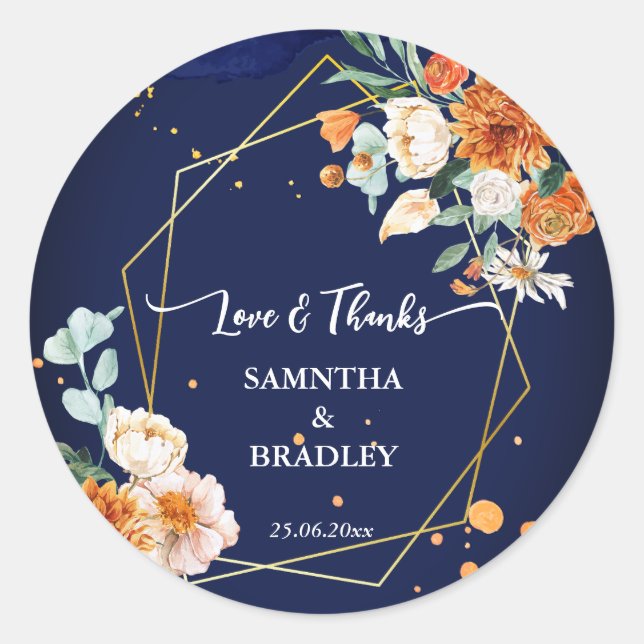 Orange blauen Salbei Blume Marineblau Vielen Dank Runder Aufkleber (Vorderseite)