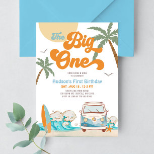 Orange Blauer Junge The Big One Surf 1. Geburtstag Einladung