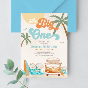 Orange Blauer Junge The Big One Surf 1. Geburtstag Einladung