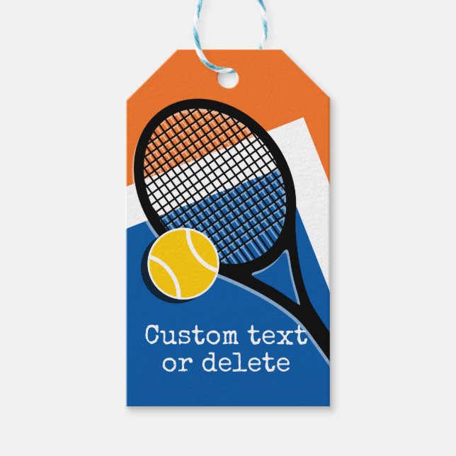Orange - blauer Tennisplatz, individuell anpassbar Geschenkanhänger (Vorderseite)