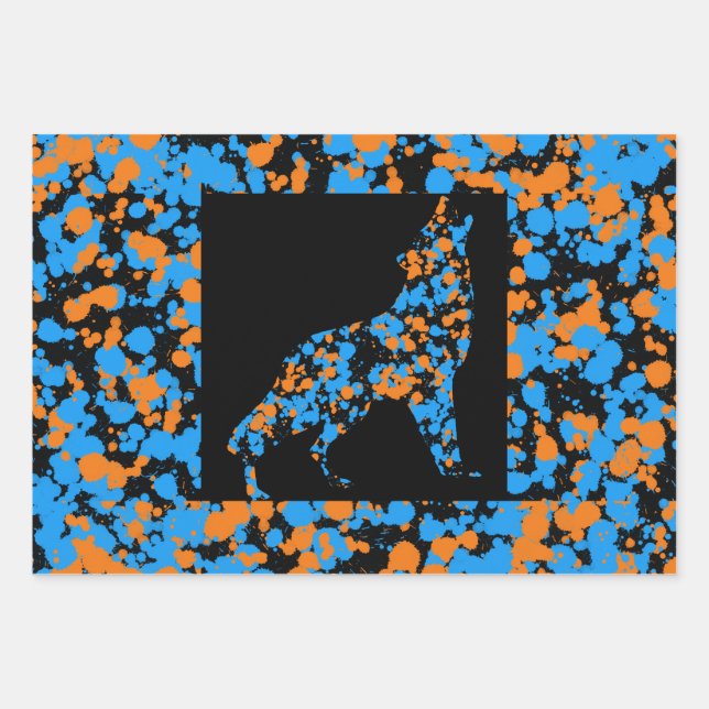 Orange Blauer Wolf gespritzte Farbe  Geschenkpapier Set (Vorderseite 3)