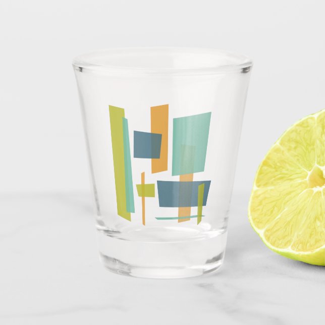 Orange blaugrüne Abstrakte Rechtecke Mitte Jahrhun Schnapsglas (Vorderseite)