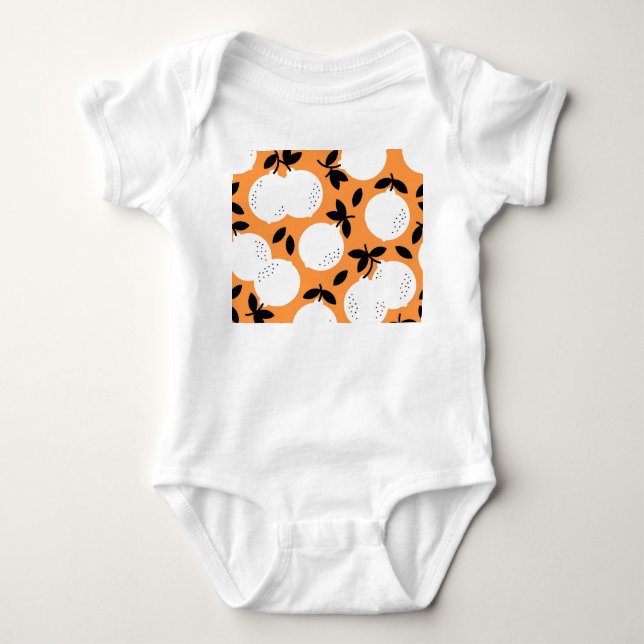 Orange Bliss: Exquisite Fruchtmuster Baby Strampler (Vorderseite)