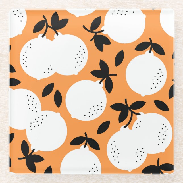 Orange Bliss: Exquisite Fruchtmuster Glasuntersetzer (Vorderseite)