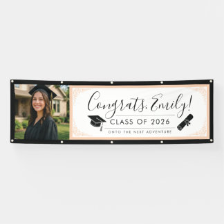 ORANGE & BLK ornate | Graduation Banner with Photo