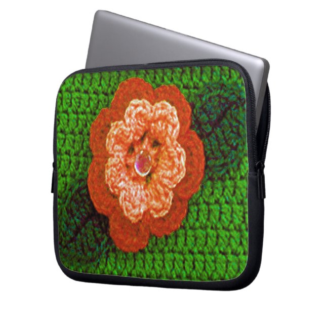 Orange Bloom Artisan Crochet Print Electronics Bag Laptopschutzhülle (Vorderseite Links)