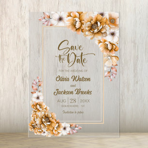 Orange Bloral Wedding Save the Date Acryleinladungen