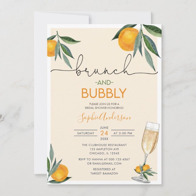 Orange Blossom Bridal Brunch und Bubbly Mimosa  Einladung (Vorderseite)