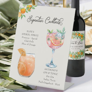Orange Blossom Bride Groom Cocktails Hochzeit Bar Sockelschild