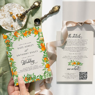 Orange Blossom Citrus Wedding Details und Website Einladung
