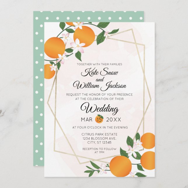 Orange Blossom Citrus Wedding Einladung (Vorne/Hinten)