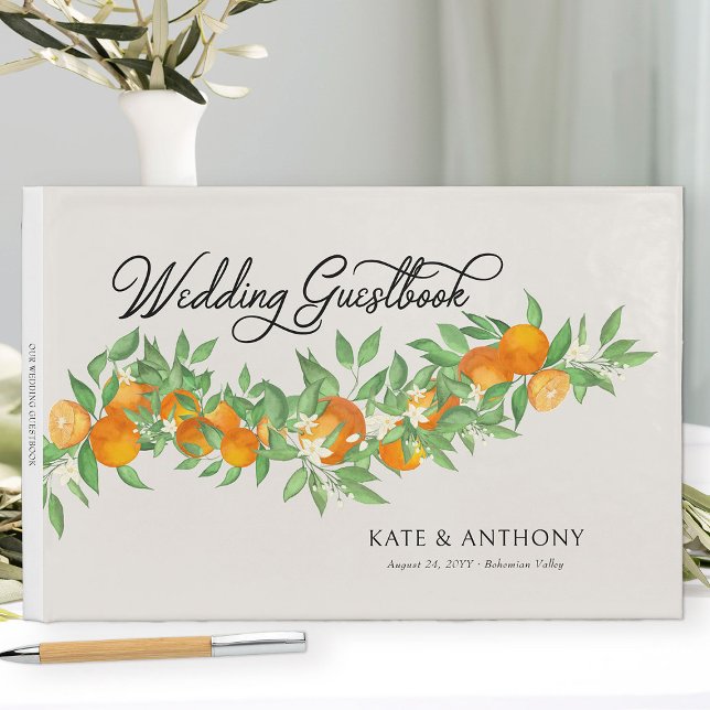 Orange Blossom Elegant Citrus Wedding Gästebuch (Wedding Guestbook from the Orange Blossom Wedding Collection by Darling & May)