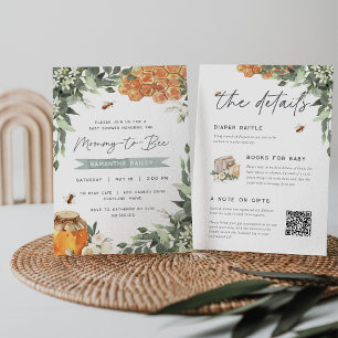 Orange Blossom Honey Bee All in One Baby Dusche Einladung