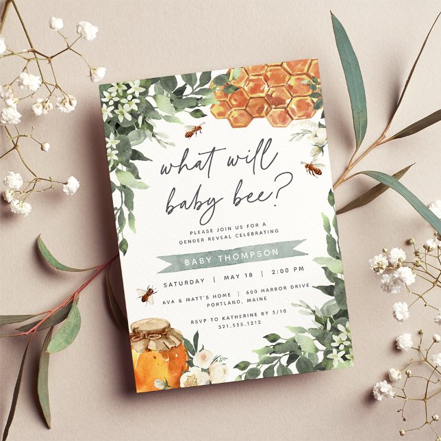Orange Blossom Honey Bee Gender Reveal Party Einladung (Von Creator hochgeladen)