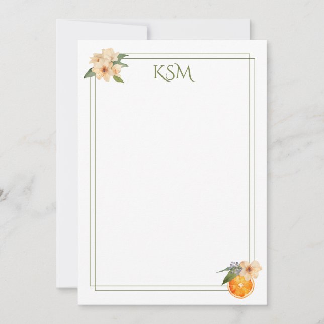 Orange Blossom Monogram Stationery Einladung (Vorderseite)
