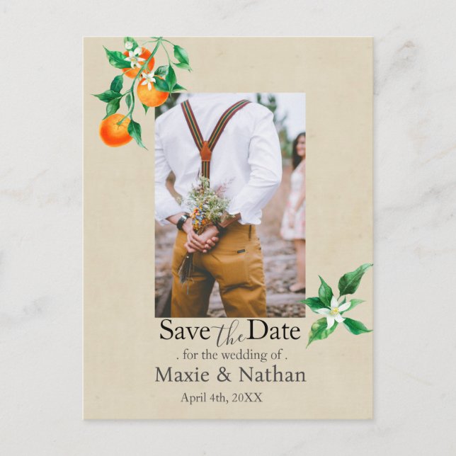 Orange Blossom Save the Date Foto QR-Code Postkarte (Vorderseite)