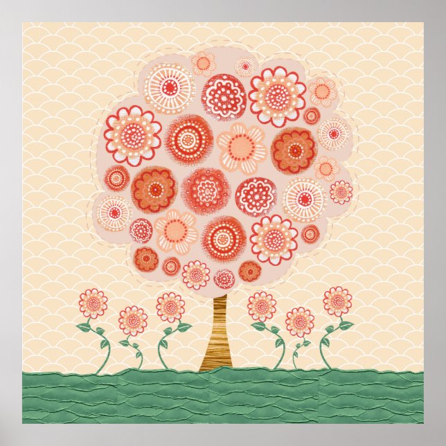 Orange Blossom Tree Mixed Media Poster Print Art (Vorne)