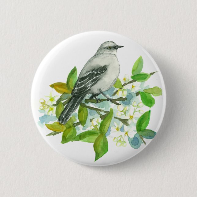 Orange Blossom Watercolor Bird Spinning Blume Button (Vorderseite)