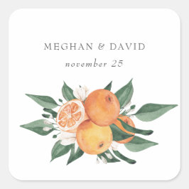 Orange Blossoms Citrus Botanical Wedding  Quadratischer Aufkleber
