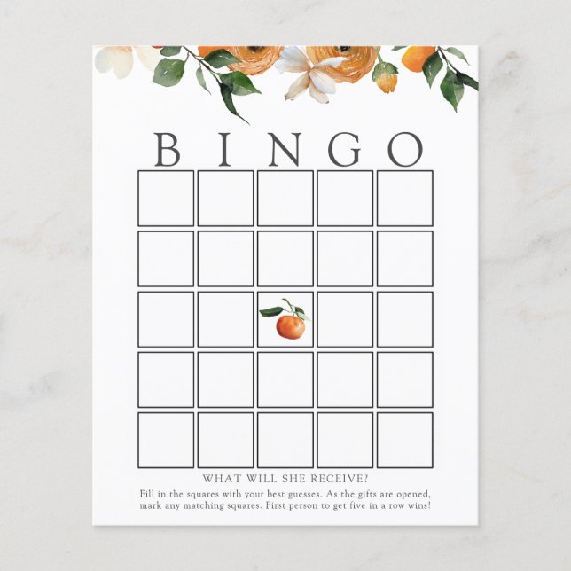 Orange Blossoms Duschbingo Game Card (Vorderseite)