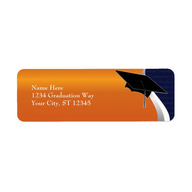 Orange & Blue Abschluss Address Label (Vorne)