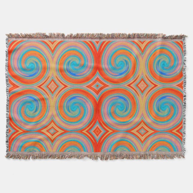 Orange Blue Abstrakt Swirl Muster Decke (Vorderseite)