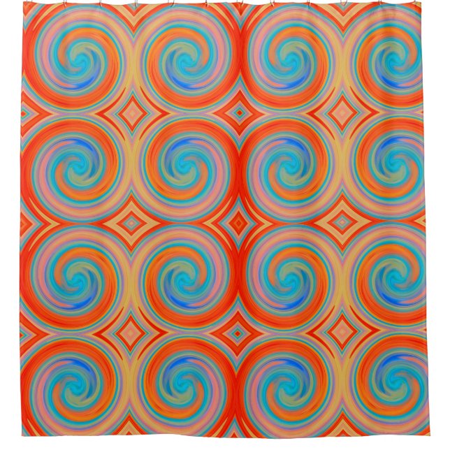 Orange Blue Abstrakt Swirl Muster Duschvorhang (Vorderseite)