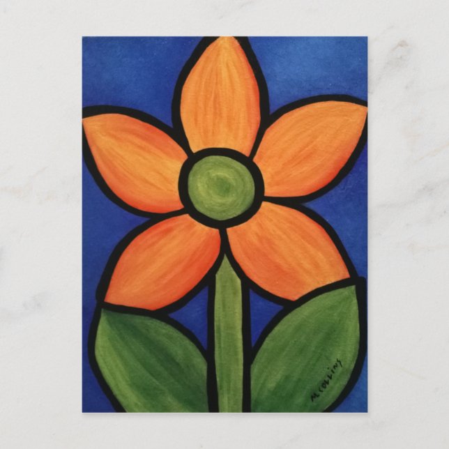 Orange Blue Abstrakte Blume Postkarte (Vorderseite)