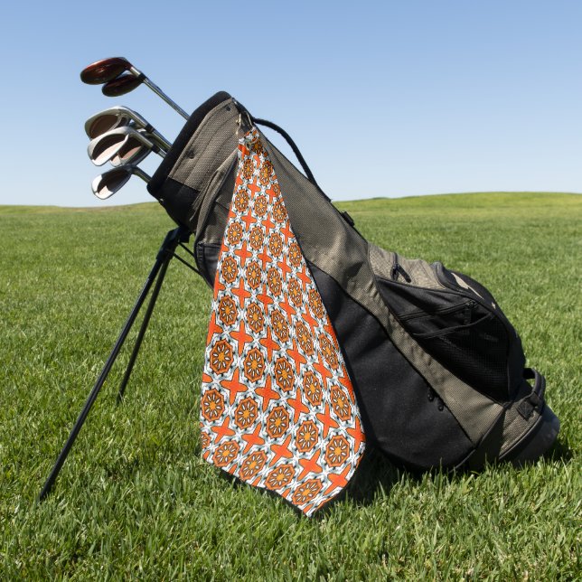 Orange, blue and white geometric patterned golfhandtuch (Gras)