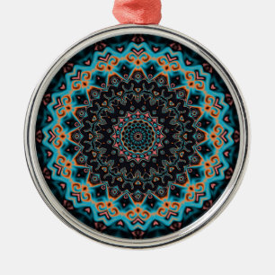 Orange Blue Aquamarin Black Mandala Boho Art Ornament Aus Metall