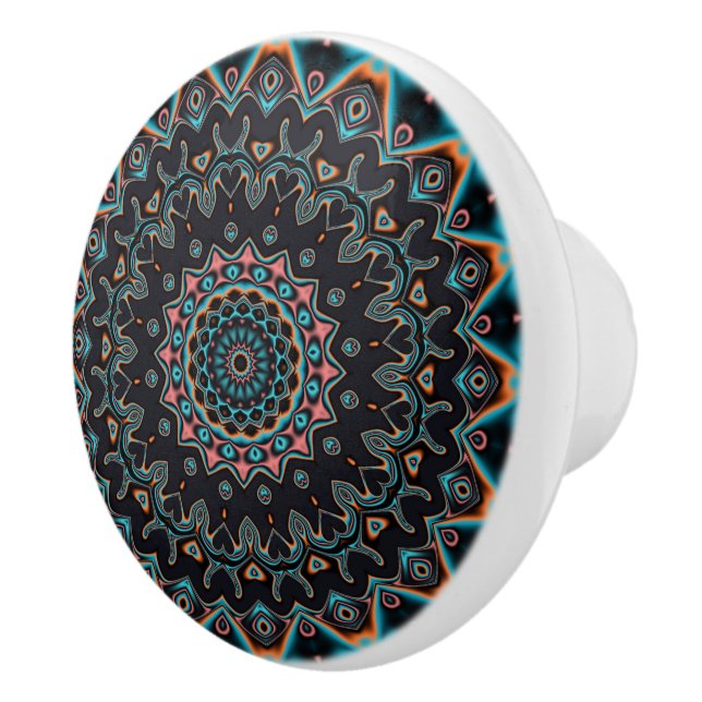 Orange Blue Aquamarin Black Mandala Keramikknauf (Rechts)