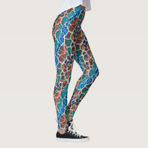 Orange Blue Aquamarin Mosaik-Festglasabstraktion Leggings