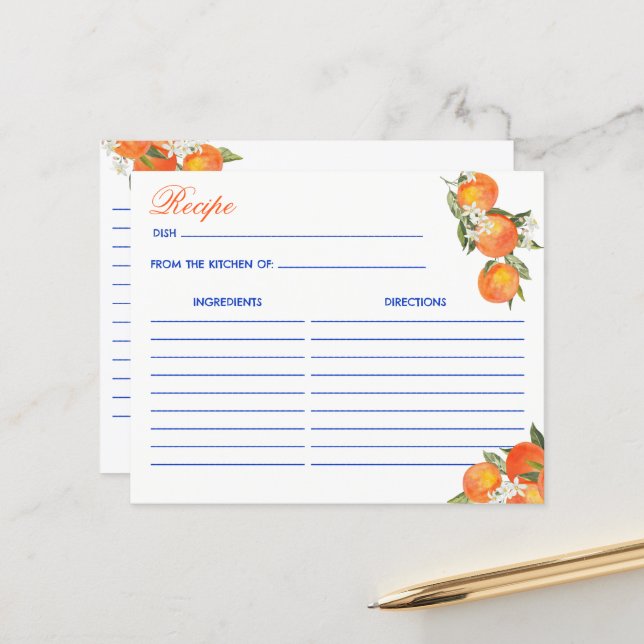 Orange blue azulejo talavera tiles recipe card (Vorderseite/Rückseite Beispiel)